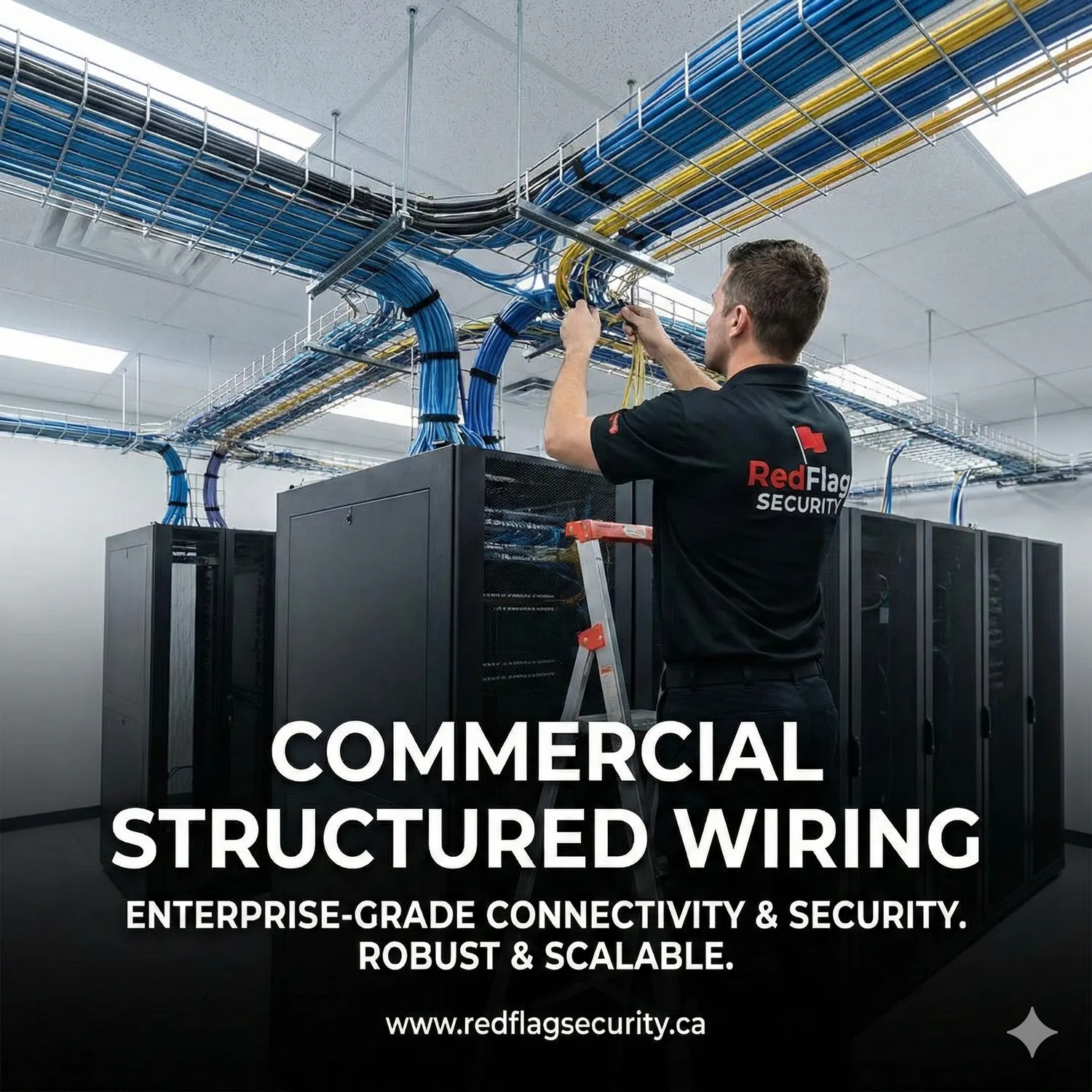 Commercial structured wiring installation in server room