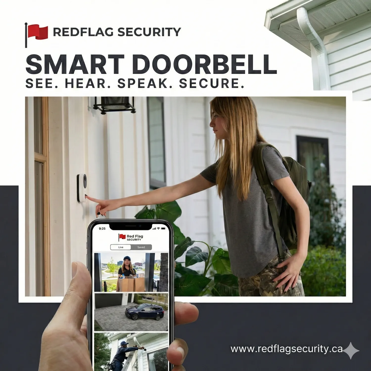 Smart video doorbell app showing visitor at front door
